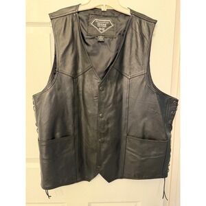 Diamond Plate Genuine Leather Motorcycle Vest 3X Black Lace Up Sides